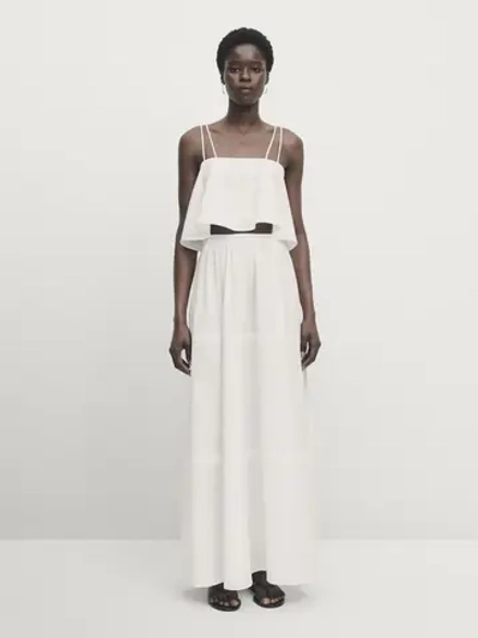 Massimo Dutti Длинная юбка с разрезом - Studio, белый