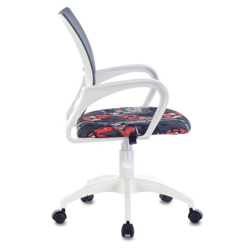 Кресло BRABIX "Fly MG-396W", с подлокотниками, пластик белый, сетка, серое с рисунком "Graffity", 532404, MG-396W_532404