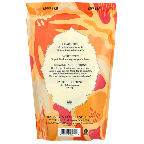 Harney & Sons, свежезаваренный холодный чай, бодрящий персик, 15 чайных пакетиков по 2 кварты, 212 г (7,5 унции)