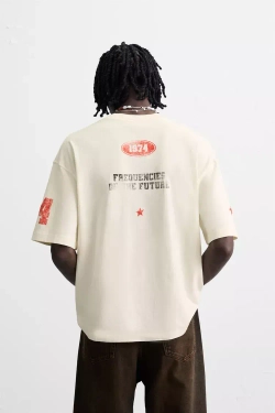 ZARA ФУТБОЛКА С ПРИНТАМИ И ЭФФЕКТОМ ПОТЕРТОСТИ, СЕРО-СИНИЙ