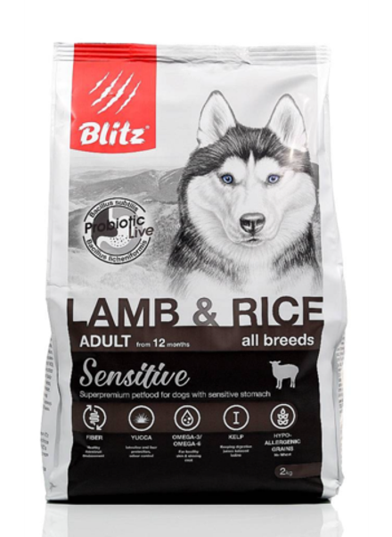 Blitz 15кг Sensitive Lamb&amp;Rice Сухой корм для собак Ягненок и рис