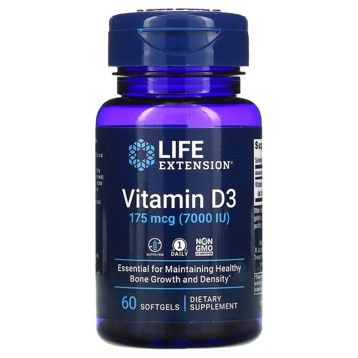 Витамин Д3 7000 ме, Vitamin D3 7000 iu, Life Extension, 60 капсул