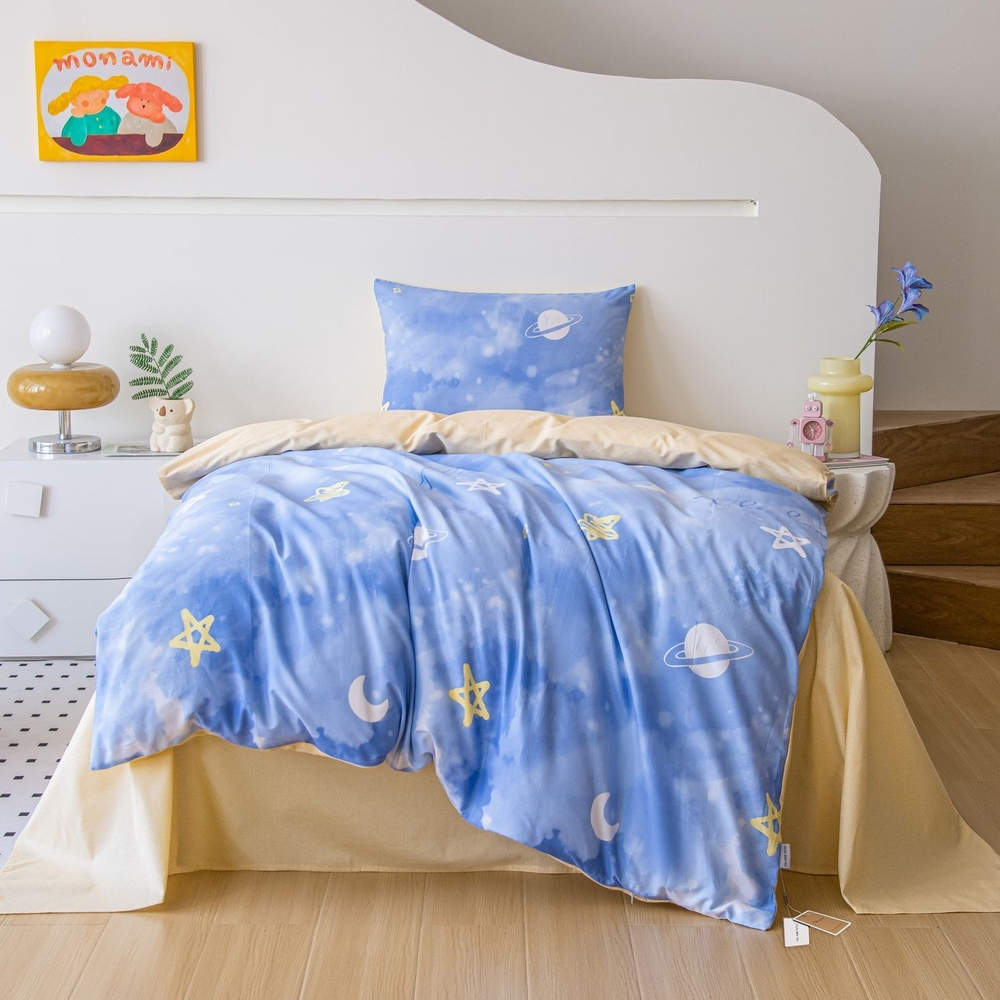 Комплект постельного белья на резинке Сатин Люкс KIDS 100% хлопок CDKR081 1.5-спальный наволочки 50x70