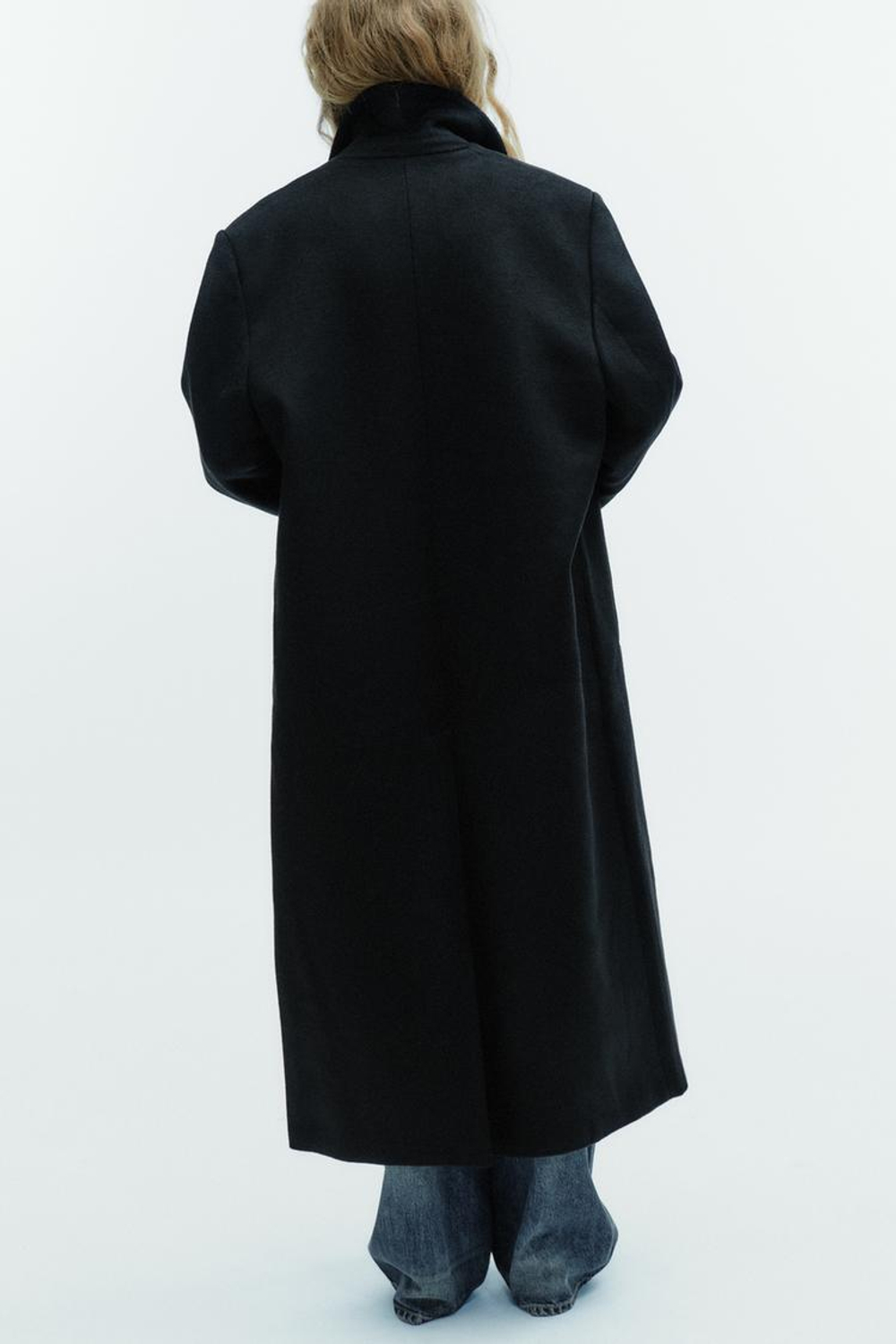 ZARA УДЛИНЕННОЕ ПАЛЬТО ИЗ СМЕСОВОЙ ШЕРСТИ, ЧЕРНЫЙ