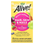 Nature's Way, мультивитамины для волос, кожи и ногтей Alive!®, со вкусом клубники, 60 капсул