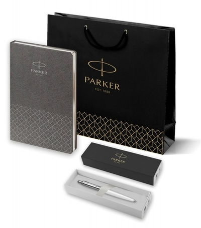 Подарочный набор: Шариковая ручка Parker Jotter K60, цвет: White и Ежедневник  недатированный, серый