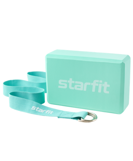 Блок и ремень для йоги, комплект YB-205, мятный