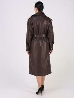 Тренч длинный кожаный с поясом плащ