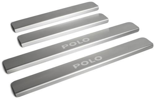 Накладки на пороги Rival для Volkswagen Polo VI 2020-н.в., нерж. сталь, с надписью, 4 шт., NP.5810.3