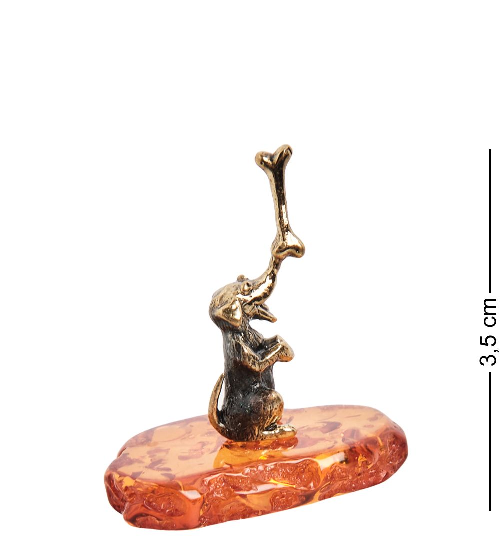 AM- 559 Фигурка «Собака с косточкой» (латунь, янтарь)