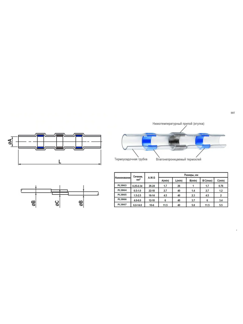 Соединительная втулка для проводов Pro Legend с термоусадкой, IP67, 12-10 AWG, 4,0…6,0 мм, желтая маркировка PL3866