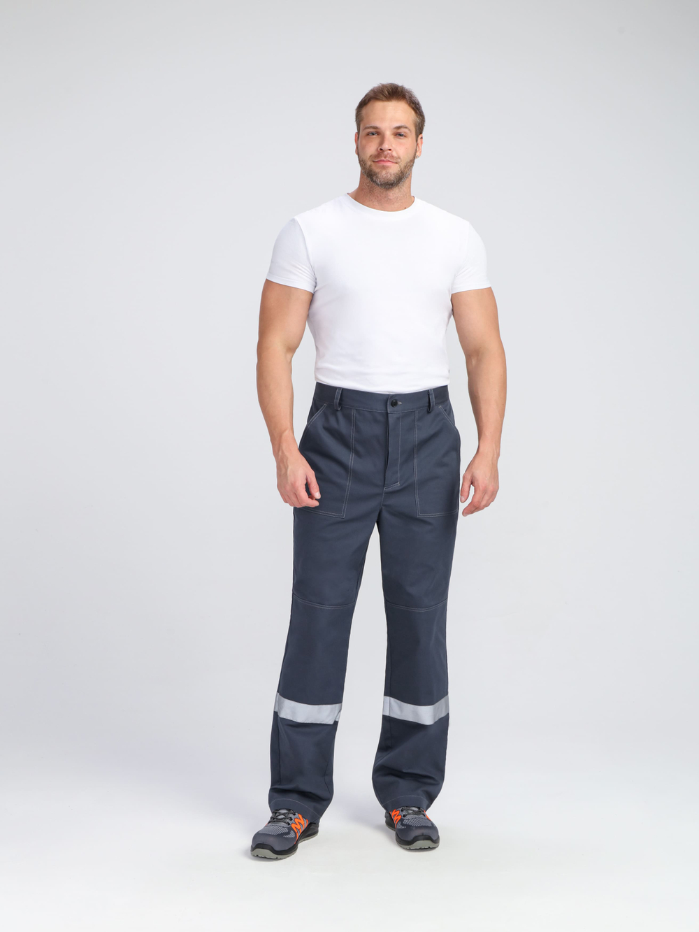 Костюм Бриготек-1 СОП (тк.Смесовая,260) брюки, т.серый/оранжевый