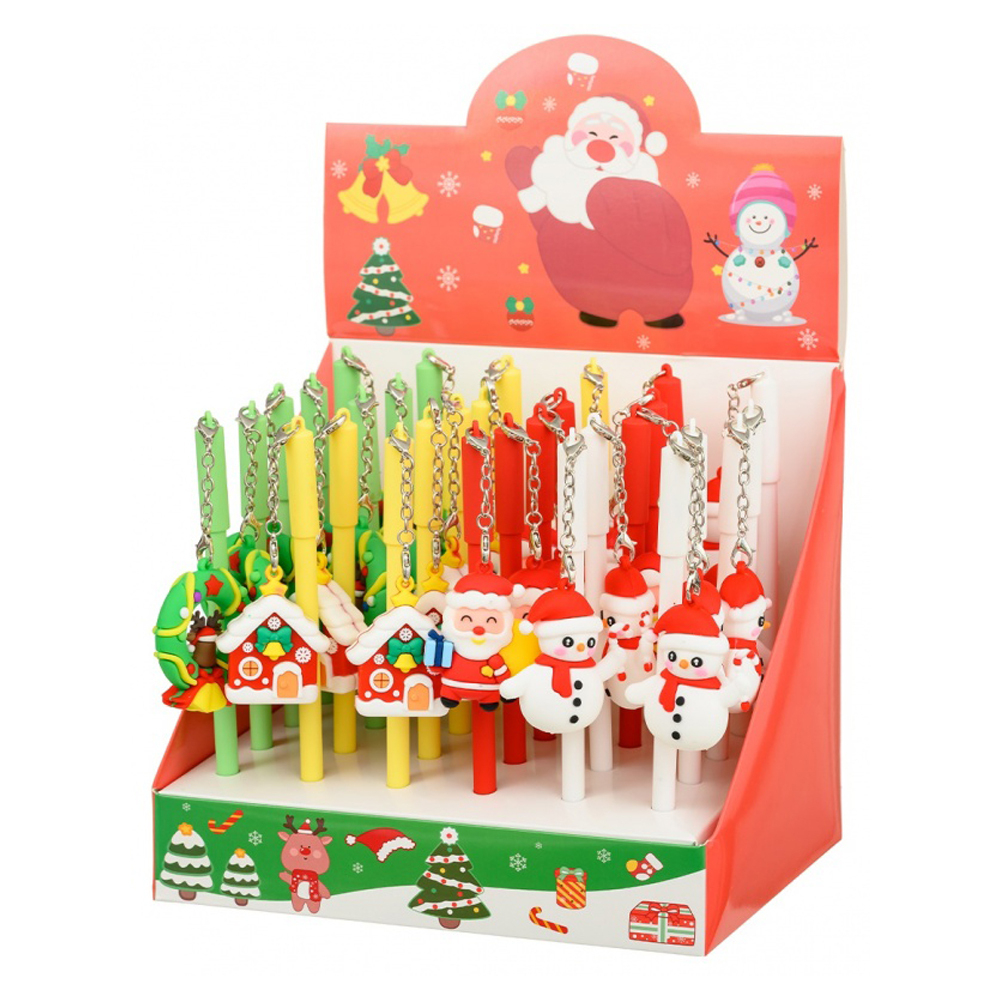 Ручка шариковая, Basir, синие чернила, серия "Новогодние", цветной корпус с фигуркой, 30 шт