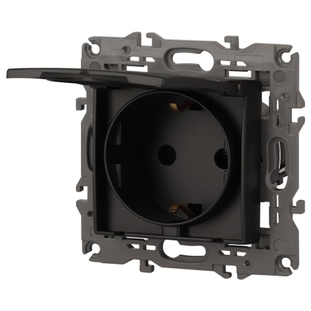 Розетка ЭРА Elegance 14-2103-05 с заземлением 2P+E Schuko со шторками с крышкой 16A-250В IP20 антрацит