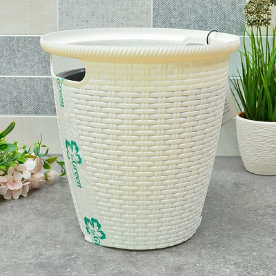 Кашпо напольное Rattan 10л D266мм с внутренним горшком 6л, белоснежный жасмин