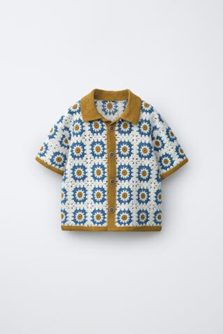 ZARA РУБАШКА КРОШЕ С СОЛНЦЕМ, ПЕСОЧНЫЙ/СИНИЙ