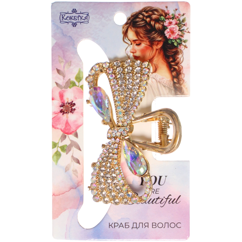 Заколка - краб для волос на блистере «LAVITA», бантик, цвет серебро и золото, 5,8*3,3см