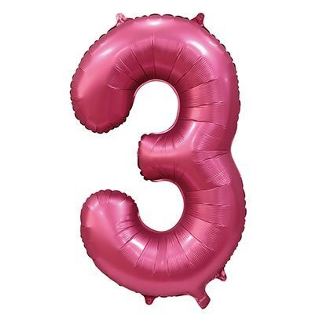 Шар фольгированный ЦИФРА &quot;3&quot; 40&quot; Сатин Pomegranate с гелием