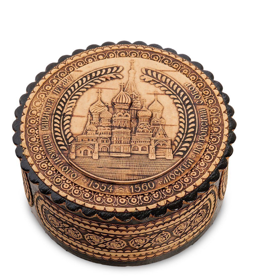 Народные промыслы BST-105 Шкатулка «Москва Покровский собор» круглая (береста)