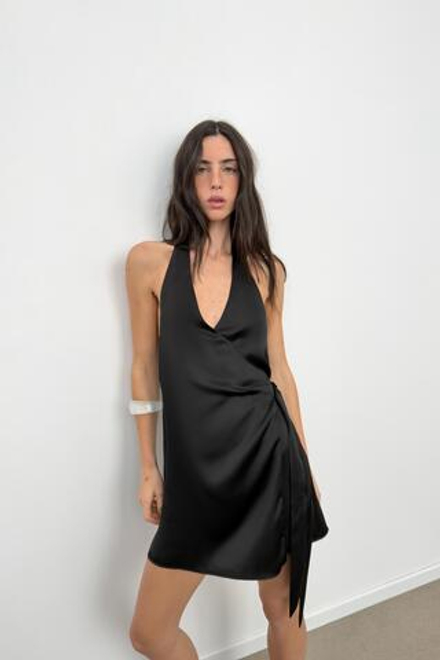 ZARA АТЛАСНОЕ ПЛАТЬЕ ХАЛТЕР, ЧЕРНЫЙ