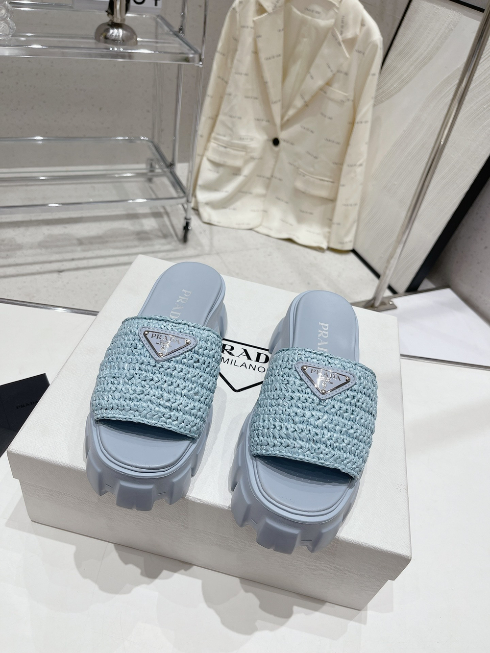 Prada Crochet Platform Slides