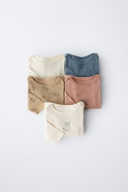 ZARA НАБОР ИЗ ПЯТИ БОДИ С ЖИВОТНЫМИ, РАЗНОЦВЕТНЫЙ