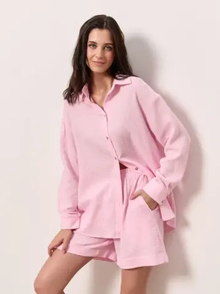 Костюм - пижама с шортами из муслина домашний оверсайз