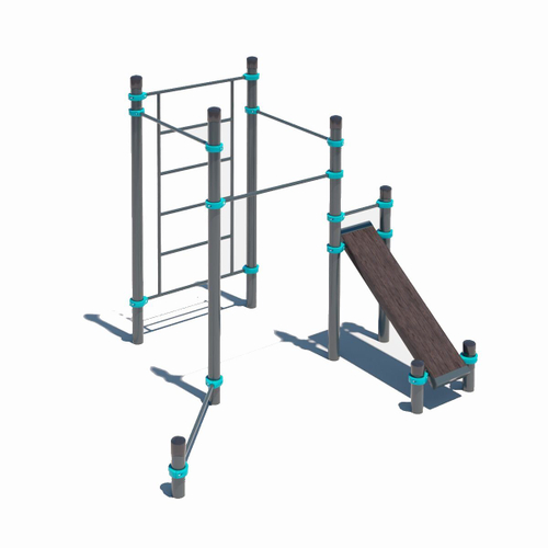 Воркаут-комплекс: 3 турника, шведская стенка, перекладина для отжиманий и наклонная скамья