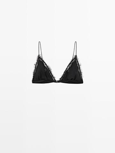 Massimo Dutti Топ-бралетт из смесового шелка с кружевом, черный