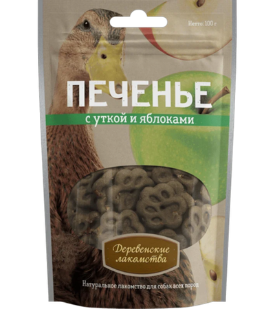 Деревенские лакомства Для собак Печенье с уткой и яблоками 100гр.