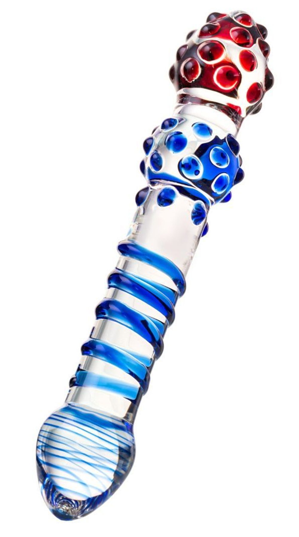 Стеклянный фаллос Sexus Glass, спираль и шишечки, 20,5 см