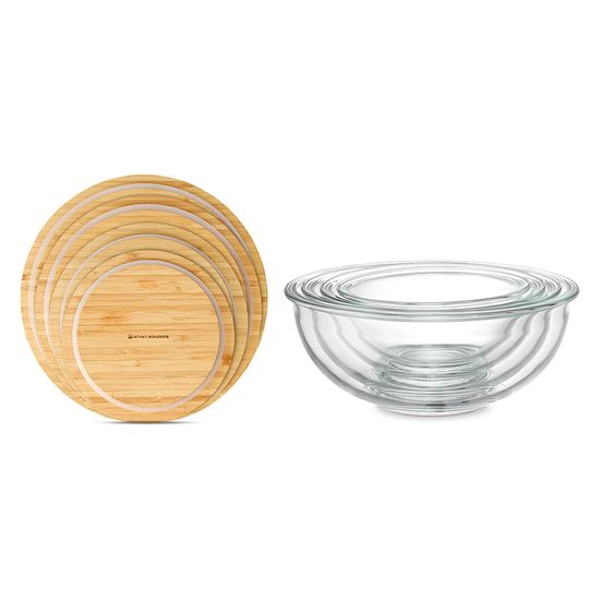 Набор из 4-х стеклянных мисок eco store с крышками из бамбука