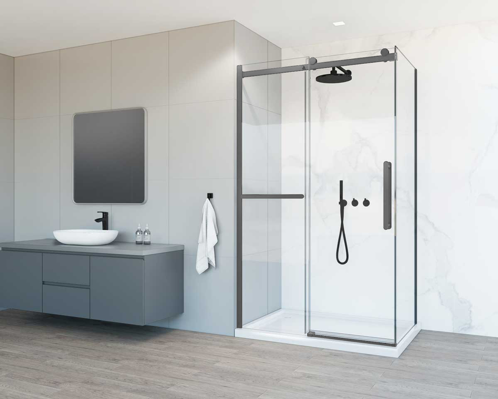 Душевой уголок Como Soft VSR-1CS1012CLGM, 1200*1000, вороненая сталь, стекло прозрачное