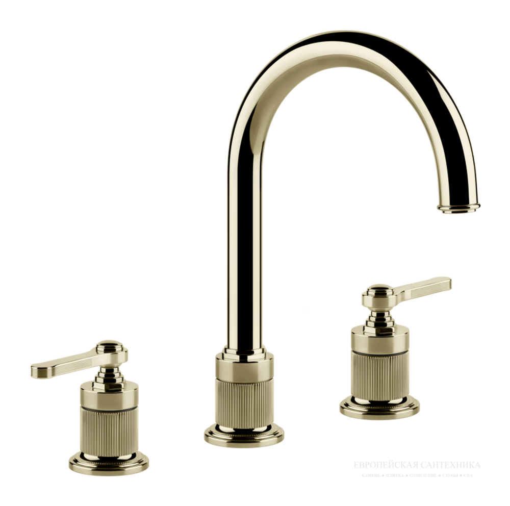 Смеситель для раковины Gessi Venti20, на 3 отверстия зонтичный, без донного клапана, цвет Brass PVD