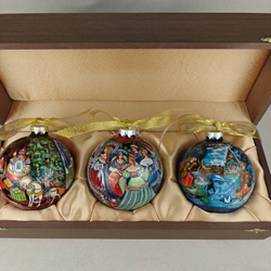 Набор из 3-х ёлочных шаров "Сказки" с росписью Палех