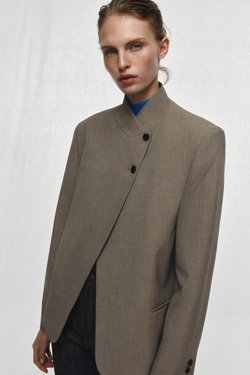 ZARA БЛЕЙЗЕР С ВОРОТНИКОМ-СТОЙКОЙ — ZW COLLECTION, КАМЕННО-СЕРЫЙ