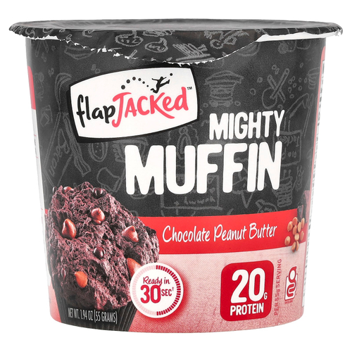 FlapJacked, Mighty Muffin с пробиотиками, со вкусом шоколадного арахисового масла (55 г)