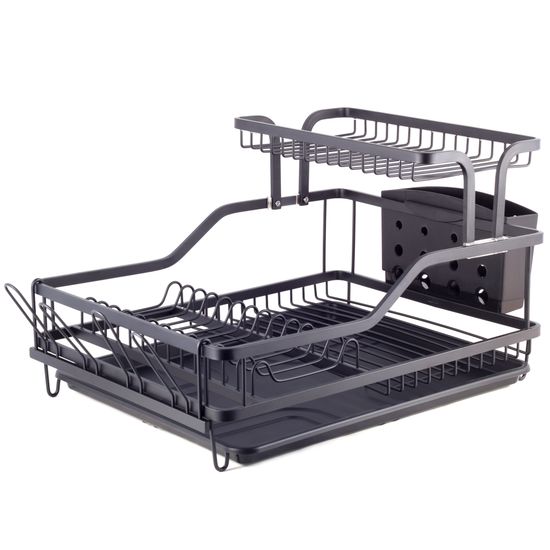 Сушилка для посуды из алюминия с поддоном Kamille KM-0750 (черная 57,5х35х27,5 см.)