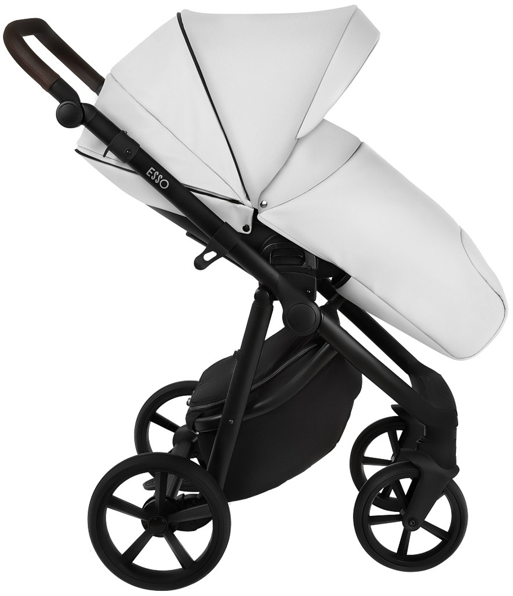 Детская коляска Roan Esso Кожа 3 в 1 с автокреслом Pituso Baesa Pro Black ESSK/215/1 White/Black/руч.Тем.коричневый
