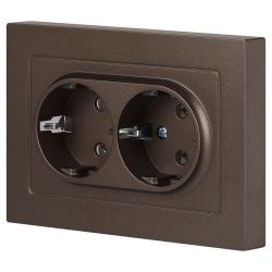 Розетка Intro Accent 6-205-08 двойная с заземлением 2X2P+E Schuko 16А-250В IP20 СУ AL/CU бронза