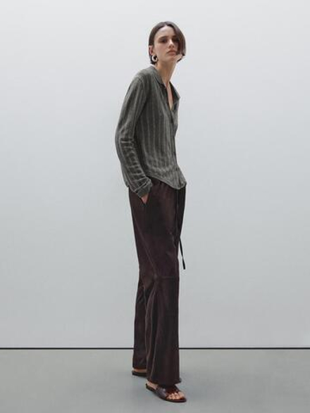 Massimo Dutti Кардиган из 100% льна в полоску, зеленоватый