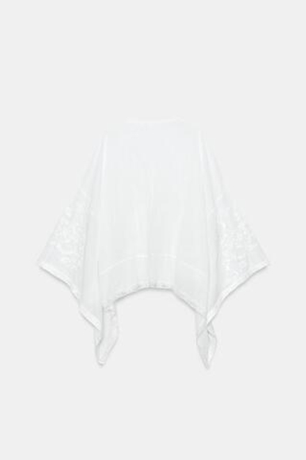 ZARA БЛУЗА-КЕЙП С ВЫШИВКОЙ — ZW COLLECTION, БЕЛЫЙ