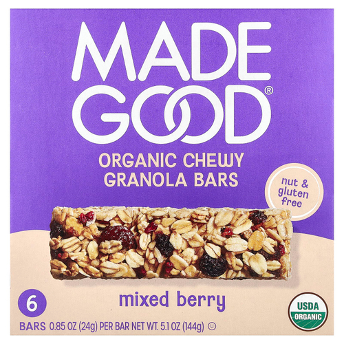 MadeGood, Батончики мюсли, ягодное ассорти, 6 батончиков, по 24 г (0,85 унции)