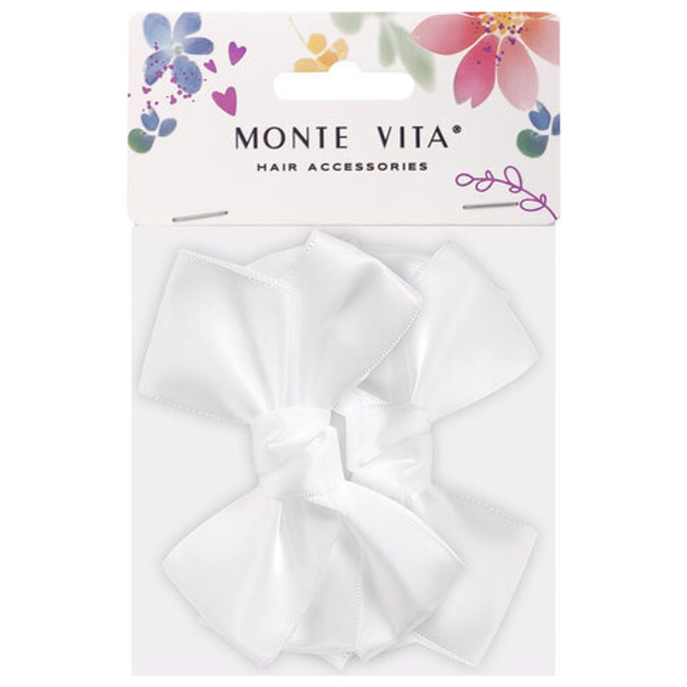 Бант для волос НАБОР 2 шт. и 1 шт., 10х8 см, на заколке, белый, АССОРТИ, MONTE VITA, 457119