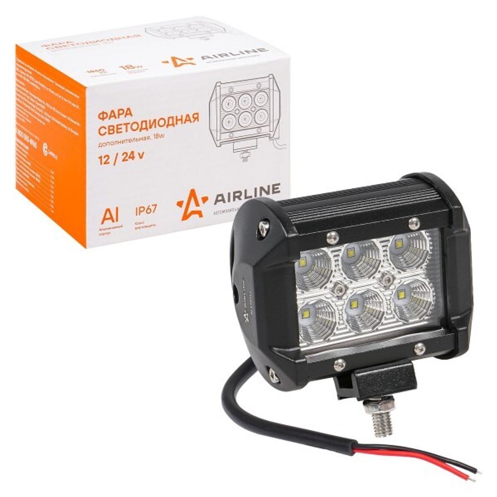 Фара светодиодная дополнительная 6 LED 18W (Балка) 12-24V 98*78*65 двухрядная, рассеянный свет (AIRLINE)