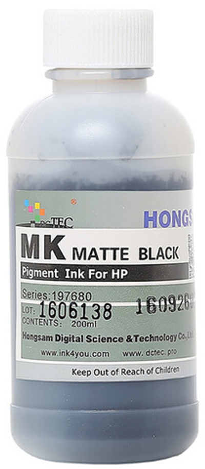 Чернила DCTec — HONGSAM пигментные для HP серия: 197680 - Matt Black (Матовый черный) 200 мл.