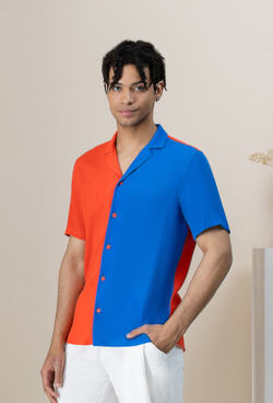 Рубашка с коротким рукавом сине-оранжевая 02-06-23 SS men