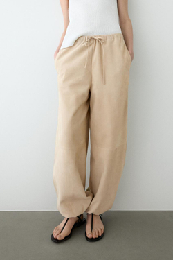 Massimo Dutti Замшевые кожаные брюки-саруэль, ванильный