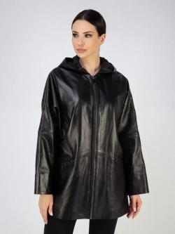 Кожаная куртка демисезонная оверсайз с капюшоном