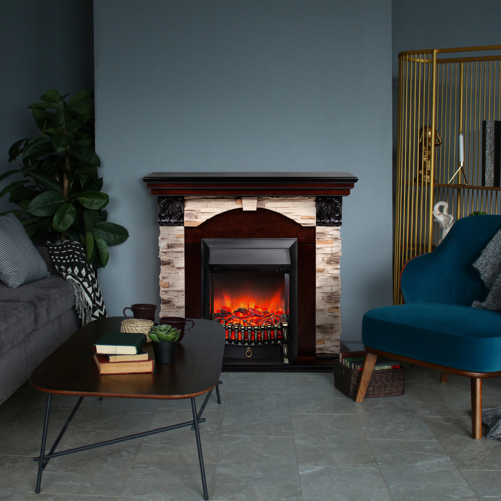 Каминокомплект Real Flame Dublin Rock AO с очагом Fobos Lux Black (без пульта)